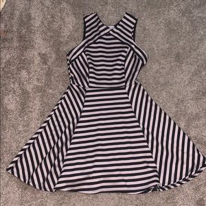 Tan & black stripped skater dress